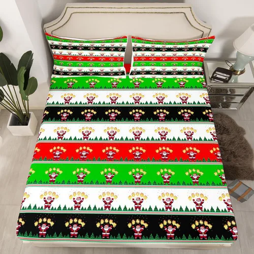 Miniatura 13 de Erosebridal Sábana bajera ajustable de Papá Noel con bolsillo profundo para niños, niñas y niños, juego de ropa de cama de Navidad para niños