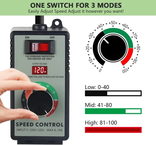 Miniatura 6 de Controlador de Velocidad de Motor de CA 120V 15A Máx - Controlador de Velocidad Variable y Control de Velocidad de Ventilador con Protección contra