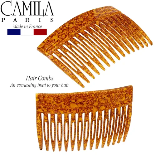Miniatura 2 de Camila Paris CP3330 - Peine lateral francés de 3 pulgadas, color ámbar pequeño, peines de pelo con torsión francesa, pinzas de sujeción fuerte