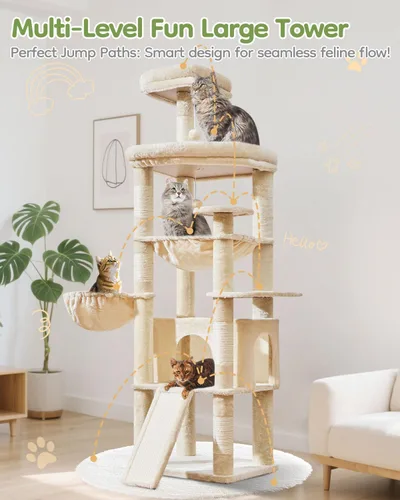 Miniatura 8 de Taoqimiao Árbol para gatos de 72 pulgadas para gatos grandes, torre alta de varios niveles, condominio ampliado para gatos con tabla de rascar