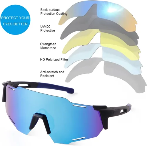 Miniatura 4 de KFPH Polarized Sports Sunglasses for Men Women Cycling Driving Fishing Mountain Bike Sun Glasses UV400 Protection Negro/Azul