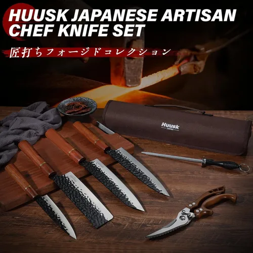 Miniatura 2 de Huusk Juego de cuchillos japoneses de 6 piezas con fundas - Juego de cuchillos de chef profesional con bolsa y afilador, juegos de cuchillos