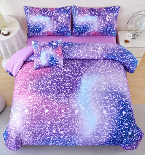 Miniatura 20 de RYNGHIPY Juego de ropa de cama tamaño matrimonial de sirena para niñas, colorido arco iris, juego de edredón con sábanas suaves y ligeras, 6 piezas