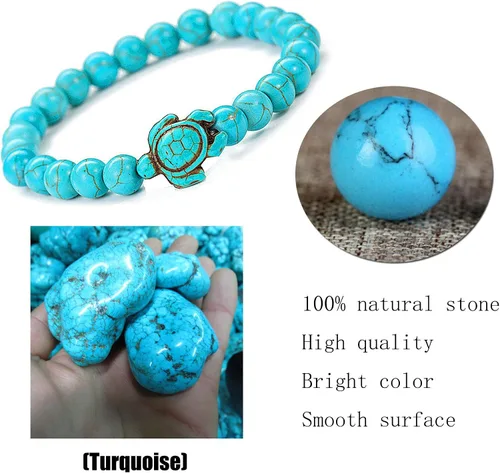 Miniatura 2 de Pulseras de tortuga marina oceánica, joyería de playa para mujeres y hombres, 0.315 pulgadas (0.315 in) de piedra natural, pulsera elástica