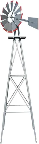 VINGLI Molino de viento ornamental de 8 pies para decoración de jardín trasero, veleta meteorológica, molino de viento de metal resistente con Gris