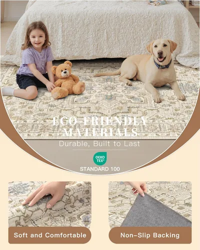 Miniatura 5 de Madane Alfombra lavable de 2 x 3 pies, alfombra de entrada pequeña, antideslizante, vintage, para entrada interior, alfombra de pelo bajo