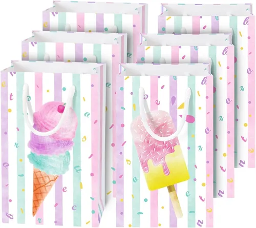WERNNSAI 16 bolsas de regalos de fiesta de helado – Dulce helado de fiesta de cumpleaños, bolsas de regalo para niñas y niños, suministros de