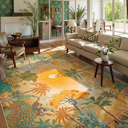 Miniatura 22 de Lahome Alfombra de Otoño Selva 5 x 7 pies para sala de estar y dormitorio, lavable a máquina, alfombra suave de atardecer para niños para sala