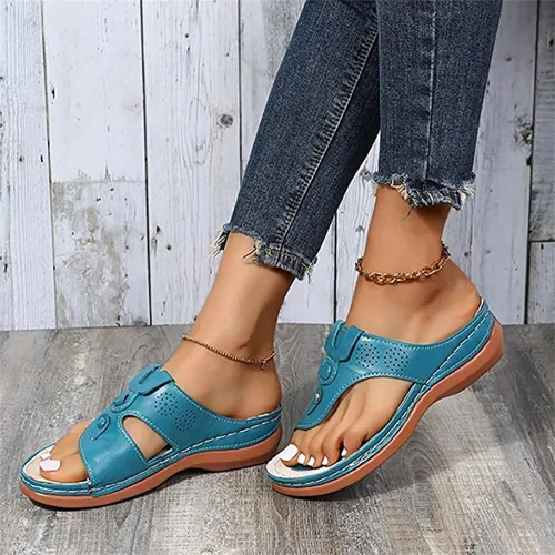 Miniatura 41 de Ladmiple Sandalias ortopédicas florales de moda 2023 con soporte de arco, zapatillas romanas casuales con puntera abierta