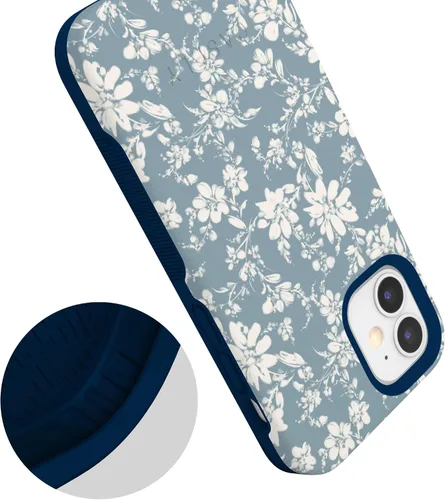 Miniatura 4 de Casely Funda para iPhone 12 Mini Té de la tarde Floral azul Diseño protector audaz Compatible con MagSafe