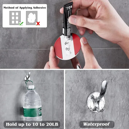 Miniatura 2 de Ganchos adhesivos de acero inoxidable autoadhesivos para bata de baño, cocina, gancho de pared, sin tornillos, sin daños Plata