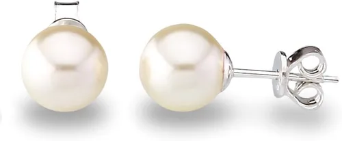 Miniatura 3 de Auténtico cristal europeo fino 0.315 in redondo simulado perla S925 pendientes de tuerca de plata esterlina sólida para las mujeres