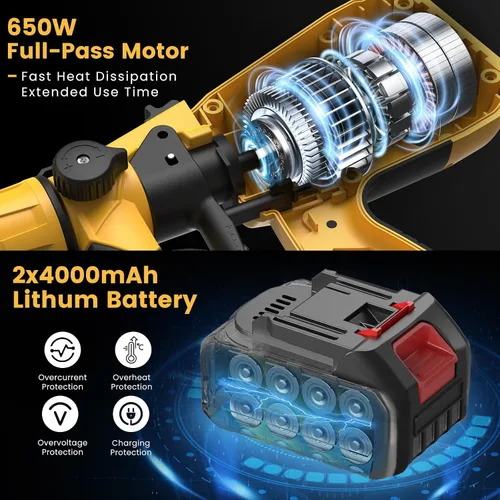 Miniatura 7 de Pulverizador de pintura eléctrico, inalámbrico con batería, 2 de 4000 mAh 21 V, 6 boquillas y 3 modos de pulverización, contenedor de 33.8 fl oz.