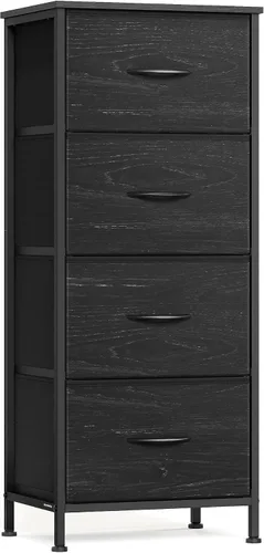 Miniatura 21 de SONGMICS Cómoda para dormitorio, cómoda, acero, MDF, 4 cajones de tela no tejida, unidad organizadora de almacenamiento, armario, entrada, negro