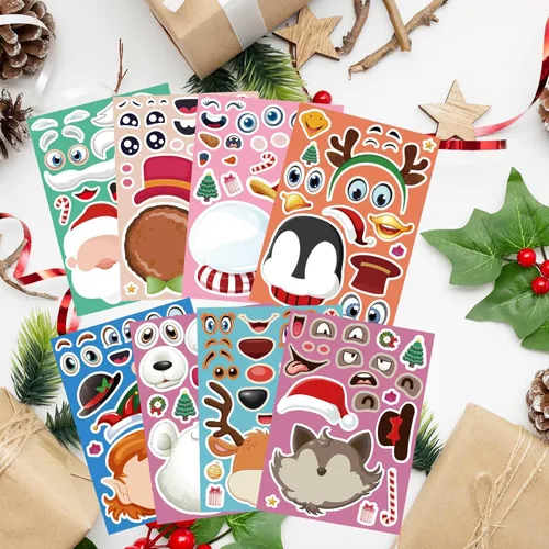 Miniatura 4 de Make-a-face - Adhesivo de Navidad para niños, 32 hojas para mezclar y combinar con Papá Noel, reno, pingüino, oso polar y elfo, manualidades