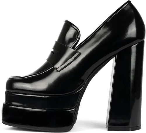 Miniatura 2 de Jeffrey Campbell LAXED Double-stacked Platform Loafer Pump Boots BLACK BOX