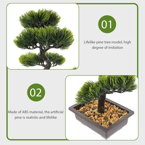 Miniatura 7 de Árbol de pino bonsái artificial, simulación de imitación de planta en maceta, exhibición de escritorio, adornos de maceta de árbol falso, planta
