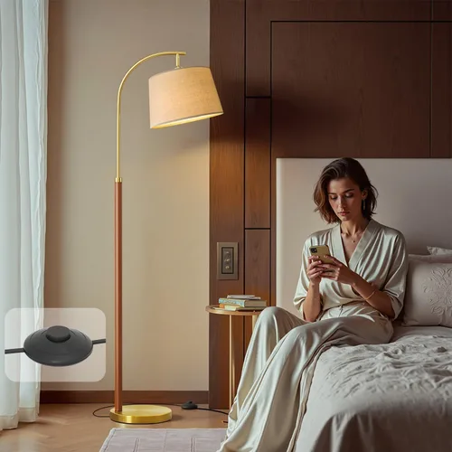 Miniatura 7 de G-SAFAVA Lámparas de pie de madera real para sala de estar, dormitorio, 62.5 pulgadas, lámpara moderna de mediados de siglo, lámparas de arco alto