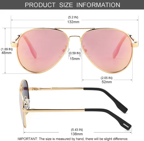 Miniatura 80 de Gleyemor Lentes de sol polarizados estilo aviador para niños y niñas, jóvenes, adolescentes, dos tamaños de 1.969 in y 2.047 in