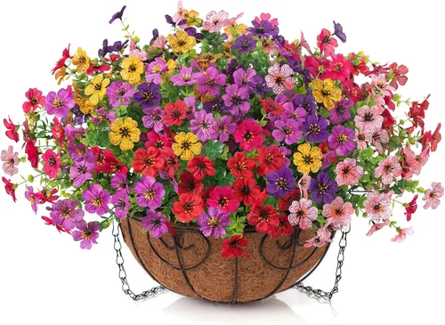 Miniatura 5 de HyeFlora Plantas Colgantes Artificiales Falsas con Flores y Cesta para Decoración Exterior, Arreglos Florales de Seda Sintética de Margaritas