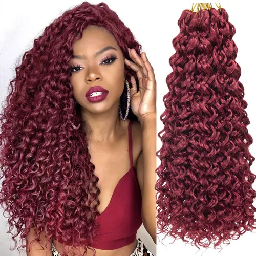 Miniatura 32 de GoGo Curl Crochet Hair 18 pulgadas onda de agua pelo sintético bohemio ganchillo trenzado jengibre onda profunda extensiones de cabello trenzado