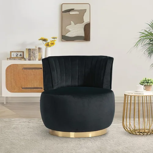 Miniatura 11 de Silla giratoria de terciopelo, moderna silla decorativa tapizada, silla redonda giratoria de 360° con base de metal dorado, cómoda silla de brazo