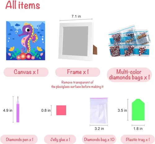 Miniatura 5 de Kits de pintura de diamantes 5D para niños, 7.1'' x 7.1'' pulgadas, marco de madera, artes y manualidades de diamantes para niños, pegatinas
