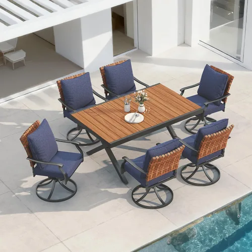 Miniatura 25 de Grand patio Juego de comedor de exterior de 5 piezas, 4 sillas de patio giratorias de mimbre con aspecto de cuero y 1 mesa de comedor cuadrada