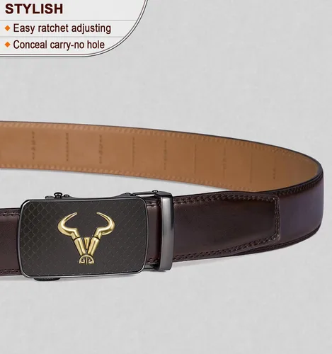 Miniatura 2 de BULLIANT Cinturón para hombre, cinturón de marca con trinquete de cuero genuino para regalo, talla personalizada