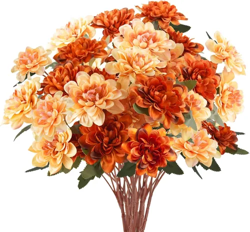 Miniatura 7 de 6 flores artificiales de otoño, 18 cabezas de seda, flores falsas de crisantemo naranja para el hogar, chimenea, mesa, centros de mesa, arreglos
