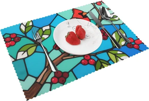 Miniatura 17 de Rectangular Placemats Set of 4, Heat Resistant Cat Printed Kitchen Dining Table Mats