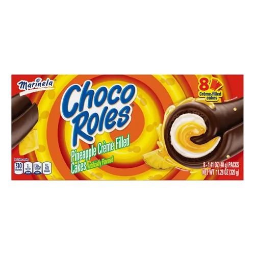 Marinela Choco Roles - Pasteles rellenos cubiertos con sabor a chocolate y crema de piña, 8 paquetes, 11.28 onzas
