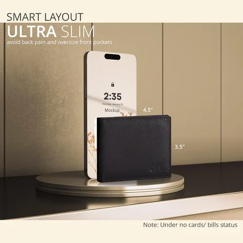 Miniatura 16 de Carteras RFID delgadas para hombres - Cartera de bolsillo frontal de piel genuina