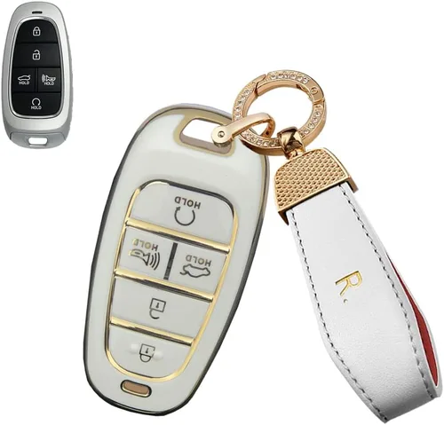 Miniatura 12 de SANRILY Golden-Edge - Funda para llavero de 5 botones para Hyundai Sonata Tucson 2022 2021 2020 Santa Fe Santa Cruz, funda de protección completa