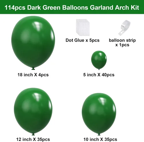 Miniatura 2 de Kit de arco de guirnalda de globos verdes, 114 globos de látex verde oscuro con diferentes tamaños para cumpleaños, graduación, Navidad, día de San