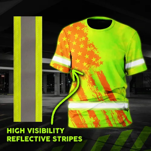 Miniatura 3 de Camisa de alta visibilidad para hombre, camisas de seguridad reflectantes con nombre personalizado para patriota, patriótico, veterano, militar