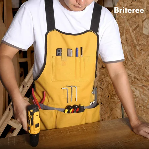 Miniatura 5 de Delantal de herramientas de trabajo para hombres y mujeres, longitud del torso con 21 bolsillos para herramientas, delantal de lona duradero