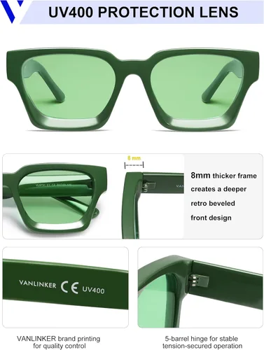 Miniatura 22 de VANLINKER Gafas de sol cuadradas gruesas para hombres y mujeres, retro, rectangulares, con protección UV400, VL9731