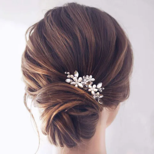 JAKAWIN - Pinzas decorativas para el cabello de boda, accesorios para el cabello | Dama de honor plata oro rosa pieza updo para mujer