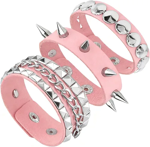 Miniatura 9 de 3PCS Leather Bracelets Set Studded Wrap Wrist Cuffs Punk Rock Y2K Emo Wide Wristband Accessories for Teens Women Men