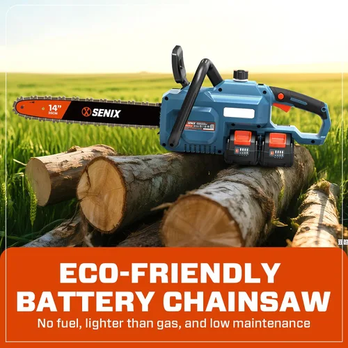 Miniatura 6 de SENIX Motosierra eléctrica de 40 V y 14 pulgadas, motosierra inalámbrica a batería, motosierra sin escobillas, incluye baterías de 2 x 4 Ah