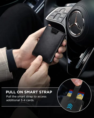 Miniatura 75 de SERMAN BRANDS - Billetera sencilla de cuero genuino con bloqueo RFID para hombre, billetera delgada con bolsillo frontal y clip para dinero