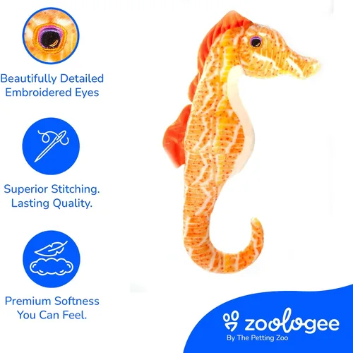 Miniatura 4 de The Petting Zoo Peluche de caballito de mar, regalos para niños, animales marinos Earth Keeperz, juguete de peluche Zoologee Orange Sealife, 17