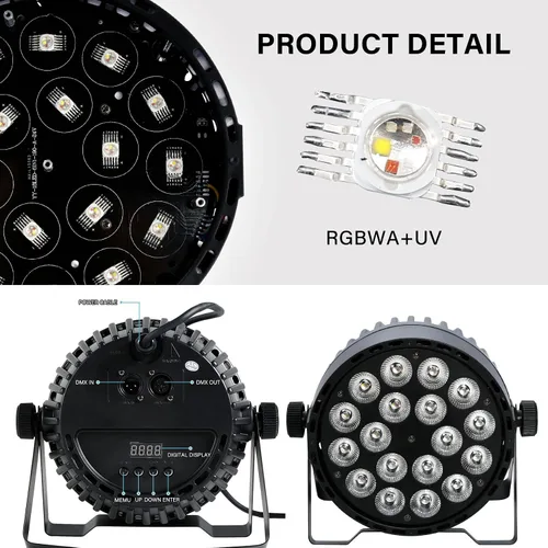 Miniatura 8 de DMX RGBWA - Luz Par de 180 W, UV 6 en 1, 18 luces LED Par 64 Luces de club de DJ con sonido activado para DJ Disco Club Festival Boda Fiesta Iglesia