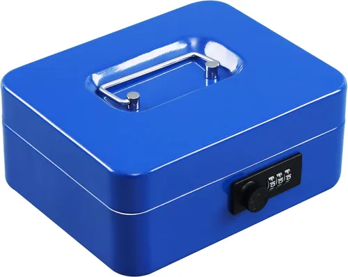 Miniatura 20 de xydled Caja fuerte grande de acero con cerradura con bandeja extraíble para monedas y cerradura de llave, 9.84"x 7.87"x 3.54" pulgadas, azul