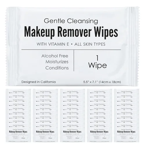 World Amenities - Toallitas removedoras de maquillaje a granel | 50 unidades | Envueltas individualmente, limpieza suave, sin alcohol - Todo tipo de