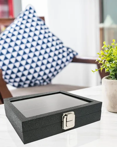 Miniatura 7 de Novel Box - Caja organizadora de joyas, cuero sintético negro, 6 x 3.75 x 2 pulgadas, caja de joyería de cristal de tamaño pequeño con tapa