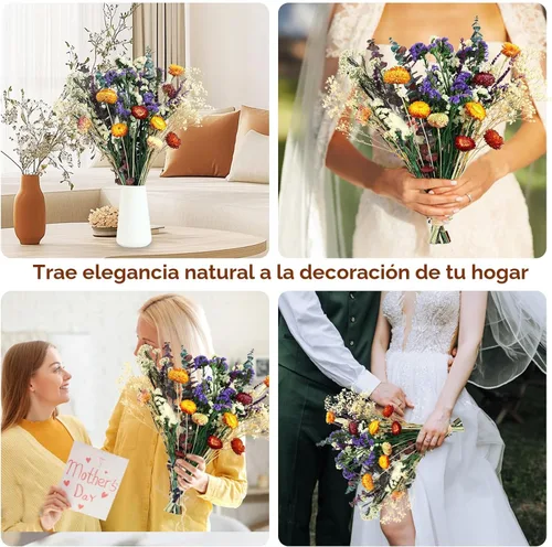 Miniatura 6 de Ramo de flores secas naturales, arreglos florales DIY de 17" con eucalipto, flor de paja y lavanda, decoraciones rústicas bohemias para centros