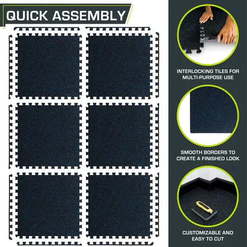 Miniatura 6 de ProsourceFit Alfombrilla de goma para rompecabezas de ejercicio de 3/4 pulgadas, 24 pies cuadrados, 6 azulejos, azulejos entrelazados de espuma EVA