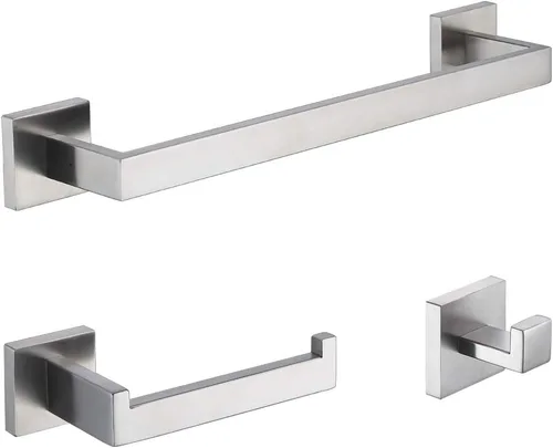 TASTOS Juego de accesorios de baño de 3 piezas de níquel cepillado montado en la pared, juego de accesorios de baño de acero inoxidable de alta